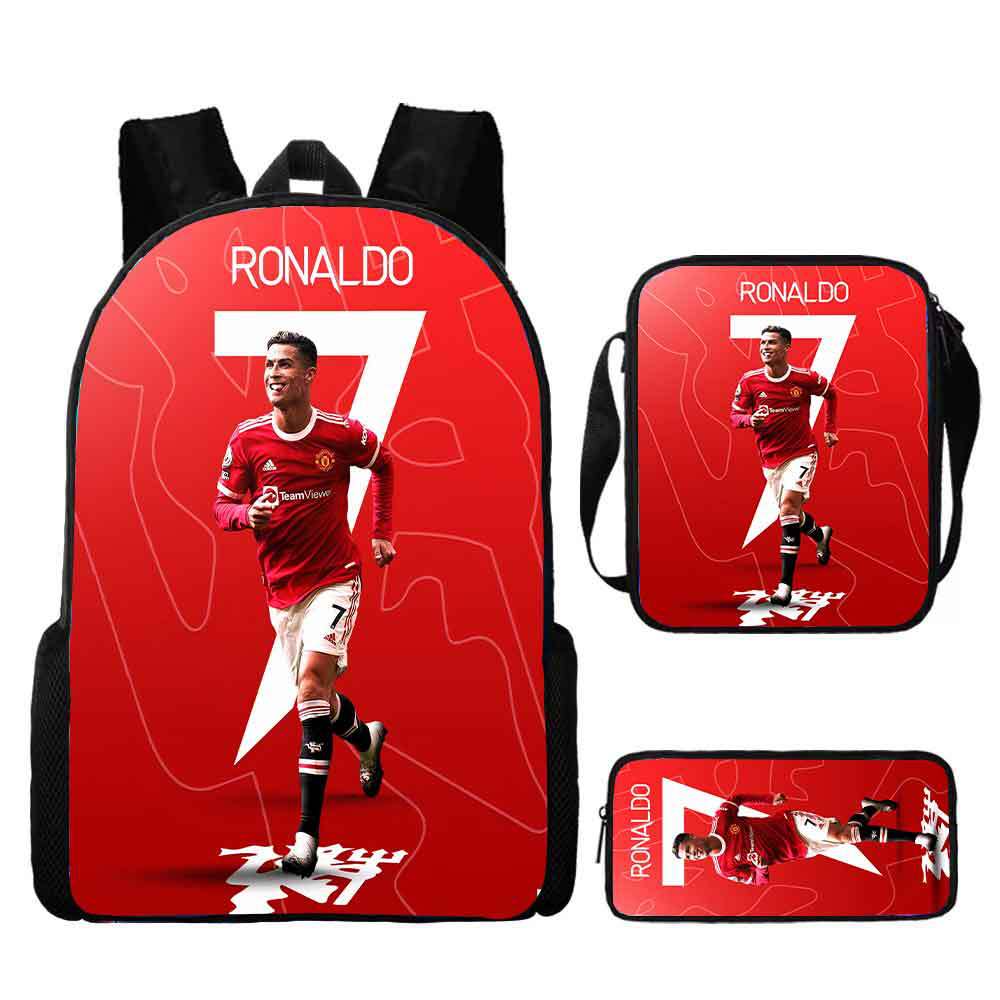 Ronaldo schoolbag boy elementary school student children backpack cross-border hot selling backpack shoulder bag pencil case three-piece set wholesale