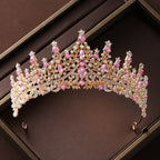 Crown headpiece necklace earrings champagne vintage pink diamond birthday crown hair accessories bride wedding dress three-piece set