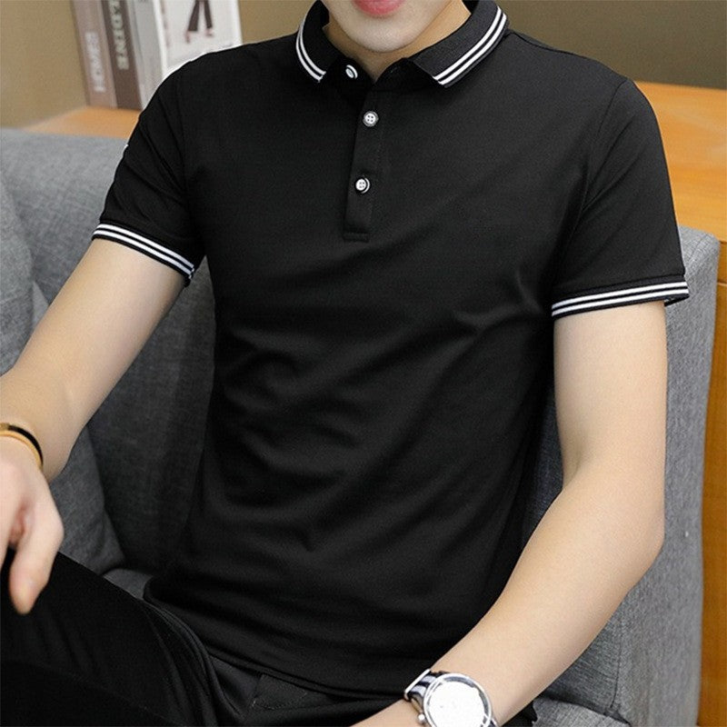 Men's Gray Polo Shirt - Stand-Up Collar, Short Sleeve
