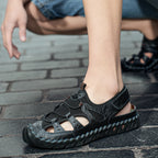Cross-border foreign trade men's handmade Velcro beach sandals men's summer leisure outdoor real cowhide mesh breathable shoes