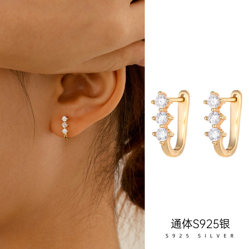 Banyan Tree S925 Sterling Silver Simple 14K Gold Plated Comet Diamond Earrings for Women, Cross-border Ins Fashionable Versatile Earrings