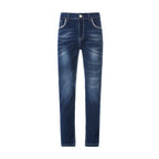 Men's Dark Blue Slim Fit Jeans - Mid-Rise, Zipper Fly