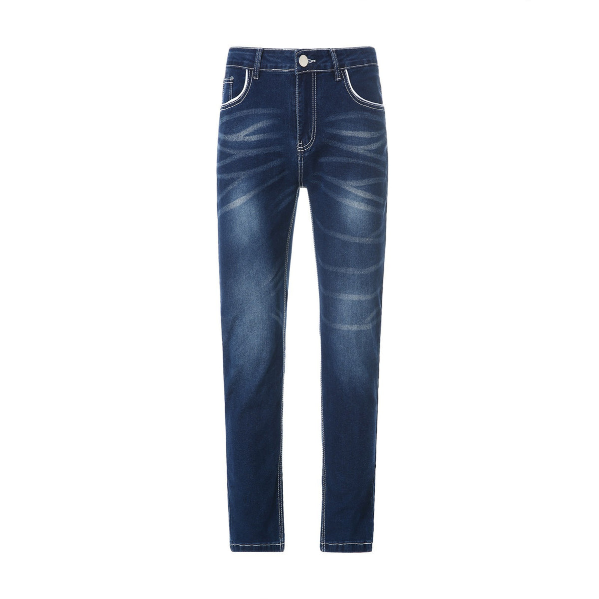 Men's Dark Blue Slim Fit Jeans - Mid-Rise, Zipper Fly