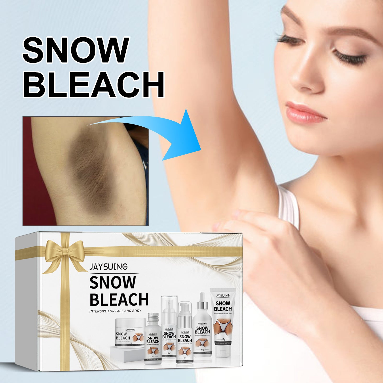 Jaysuing Skin Care: Moisturizes and brightens, fades dark spots on elbows, knees, and joints, exfoliates, and whitens.
