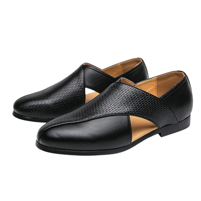 Men's Black PU Leather Slip-On Sandals – British Style | Aladinae