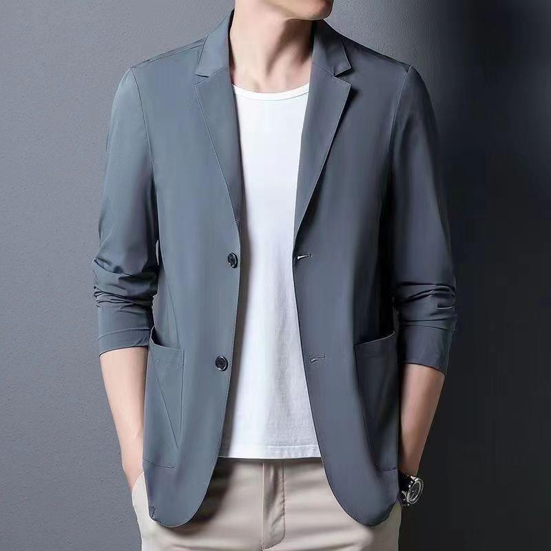 Men's Khaki Slim Fit Blazer - Suit Collar, Long Sleeve