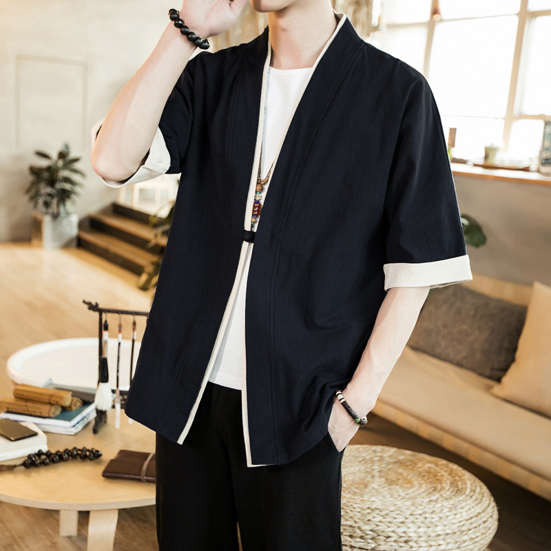 Men's Navy Chinese Tang Suit Cardigan Jacket | Aladinae